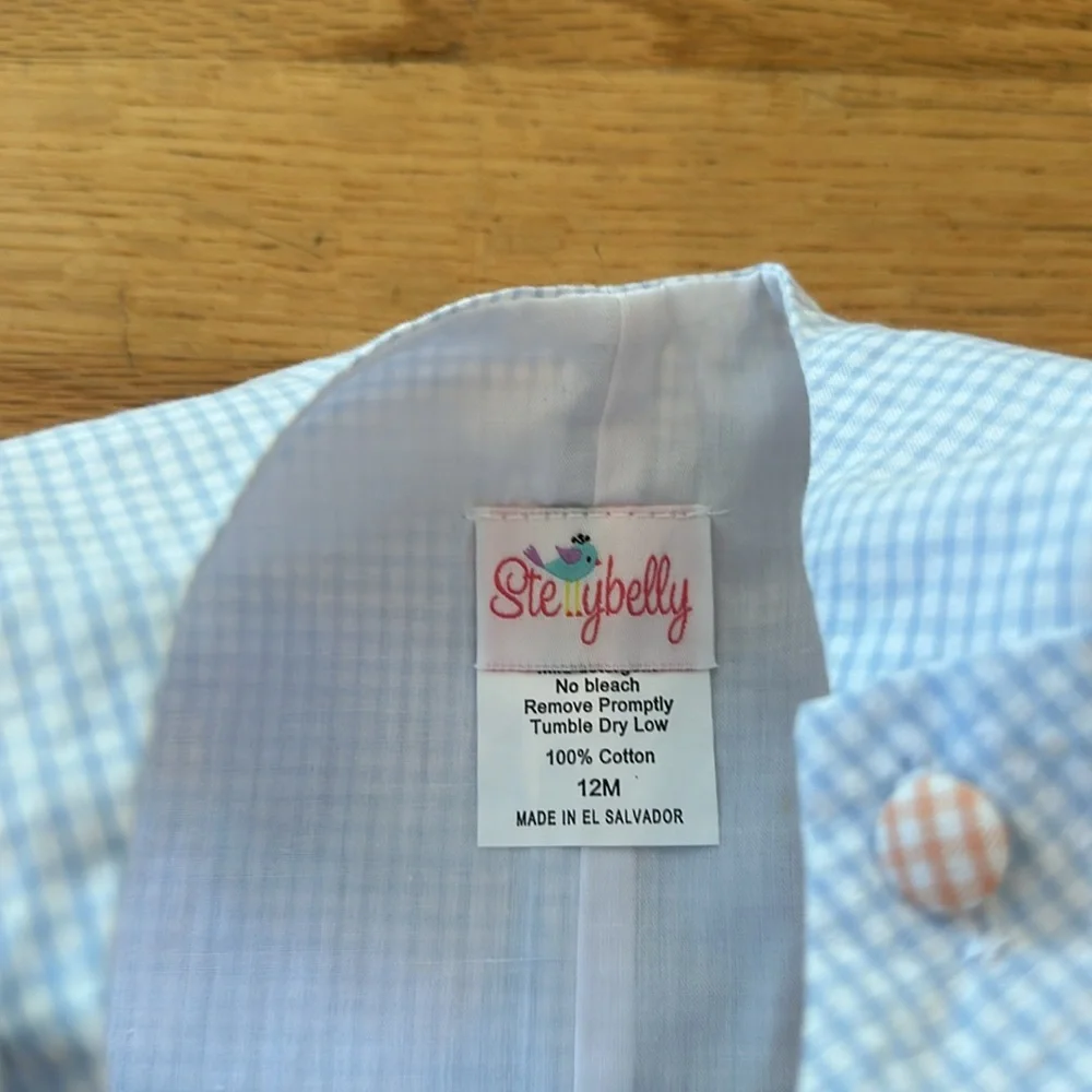 Blue gingham crab romper
